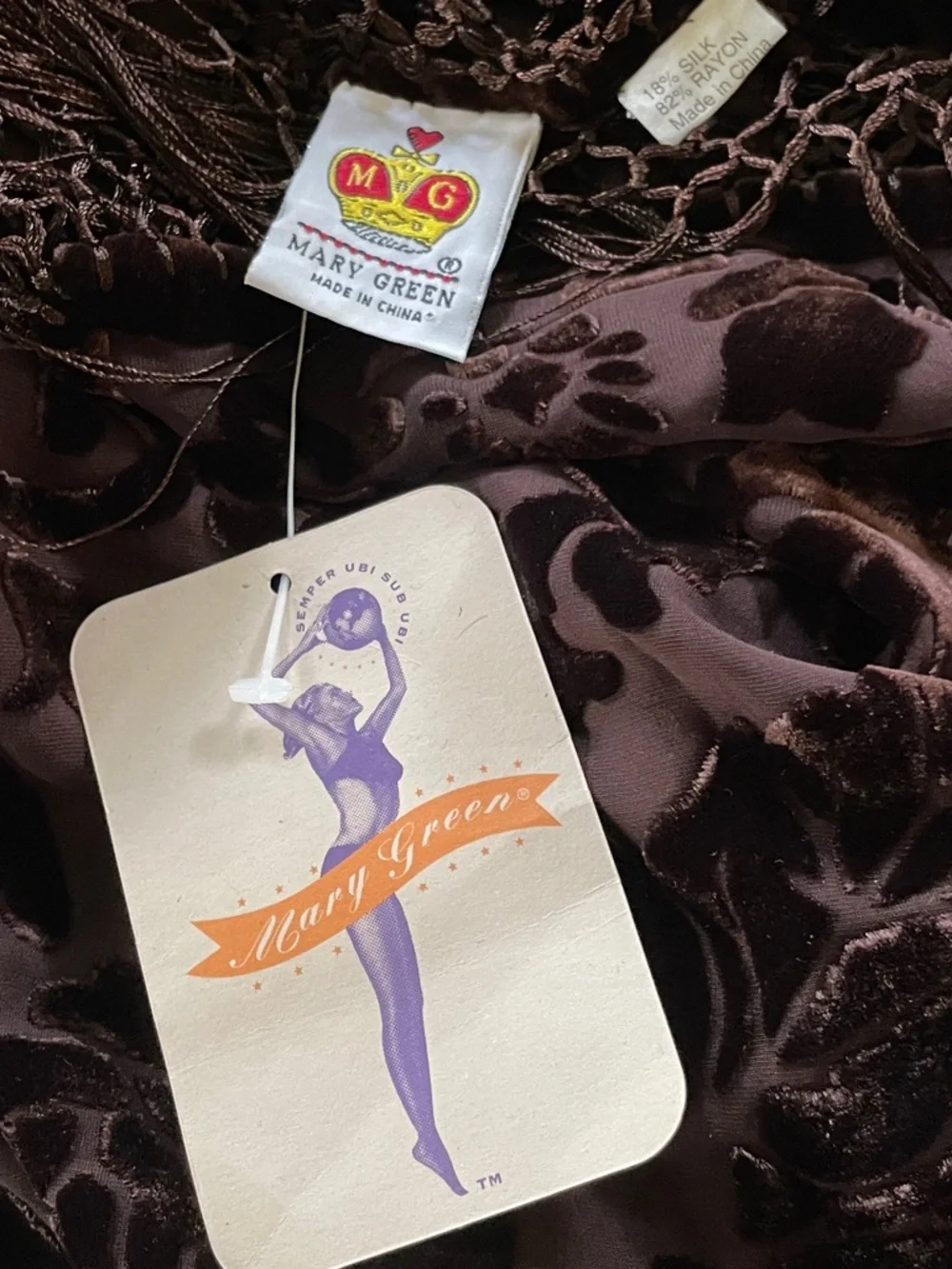 Mary Green | Burnout Velvet Sheer Scarf / Shawl / Wrap in Chocolate Brown ♥ NWT
